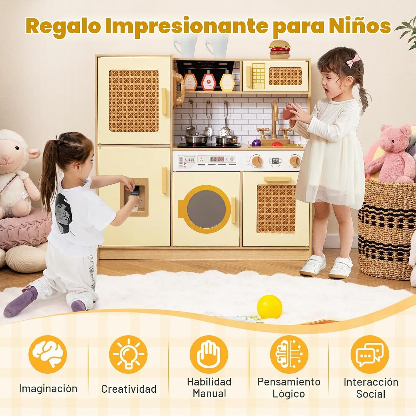 Costzon Juego de cocina para niños, juguete Montessori de madera pa...