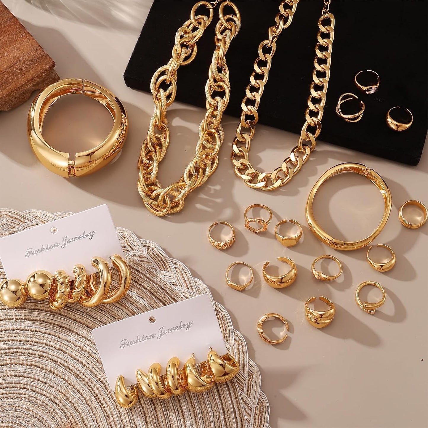 IFKM Juego de joyas chapadas en oro para mujer, collares de múltipl...