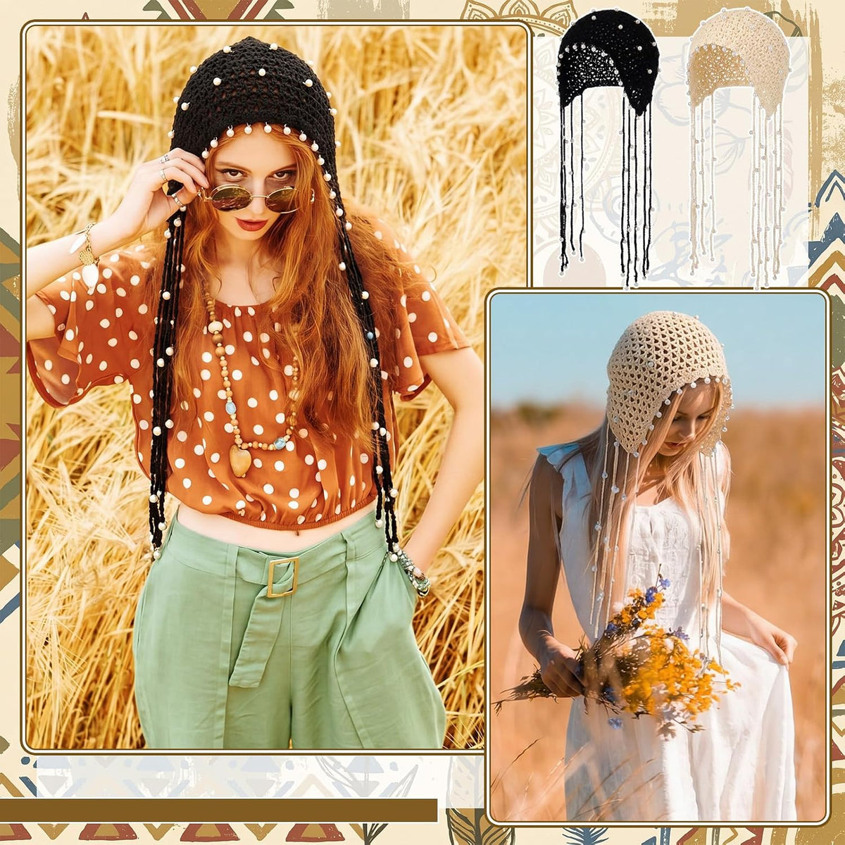 Cuffbow Gorro de ganchillo con lentejuelas brillantes, estilo bohem...