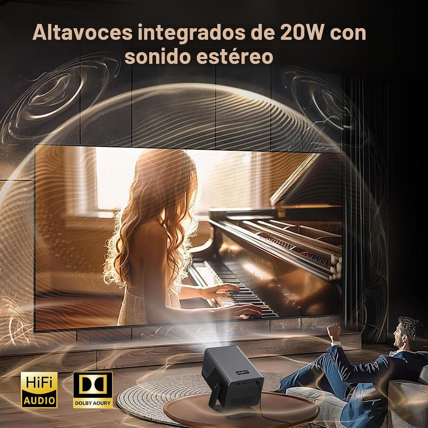 [Calibración visual 2000 ANSI\/AI\/Soporte 4K] Proyector inteligent...
