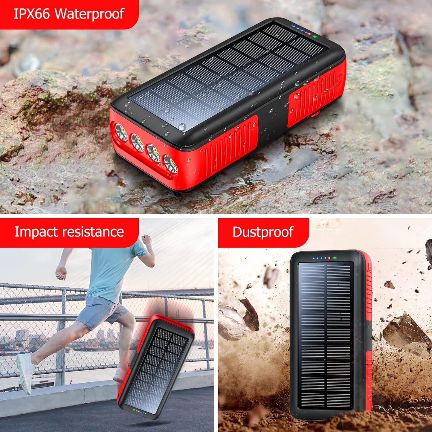 boogostore Cargador solar de 27000 mAh, cargador portátil con 4 sal...