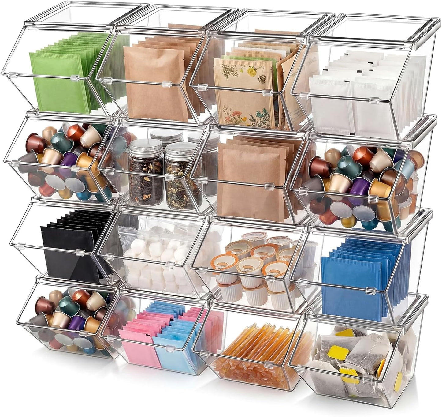 Yerliker - 16 cubos de almacenamiento apilables transparentes con t...