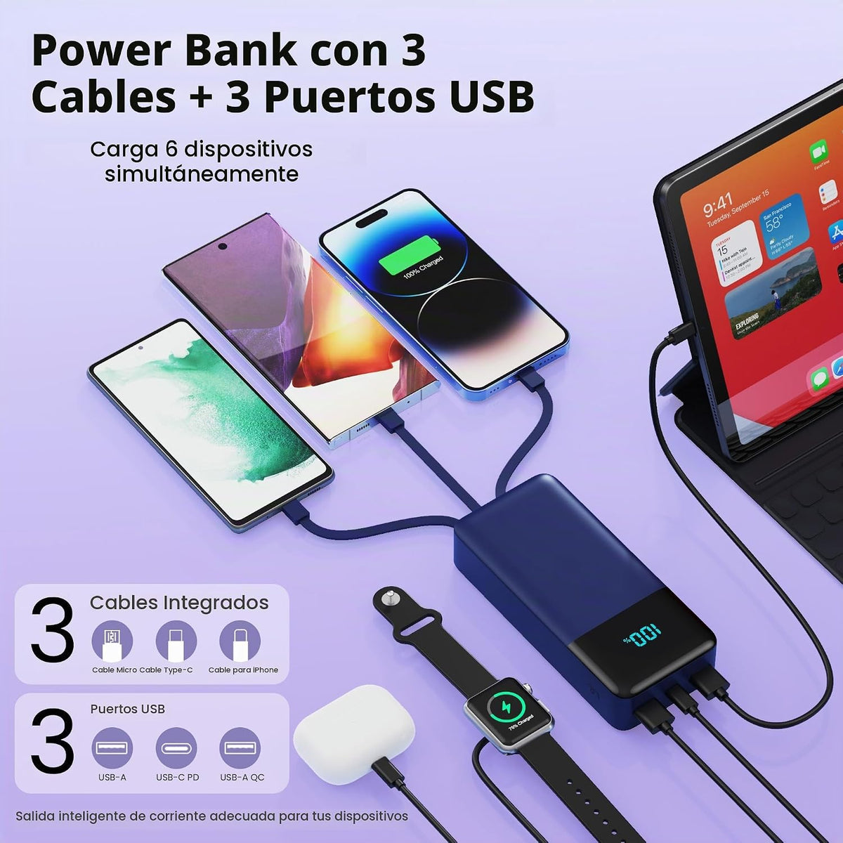 Cargador portátil de 50800 mAh, batería de carga rápida USB C de 25...