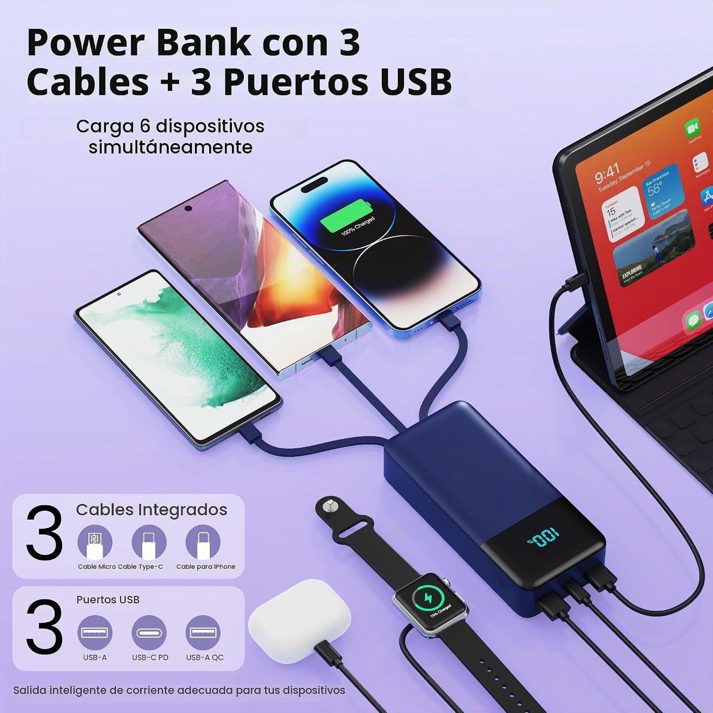 Cargador portátil de 50800 mAh, batería de carga rápida USB C de 25...