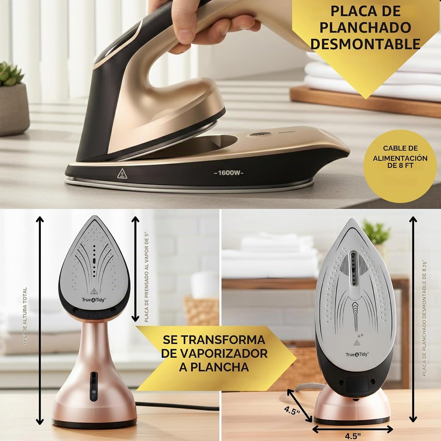 True &amp; Tidy DuoPress - Plancha 2 en 1 para ropa con suela desmo...