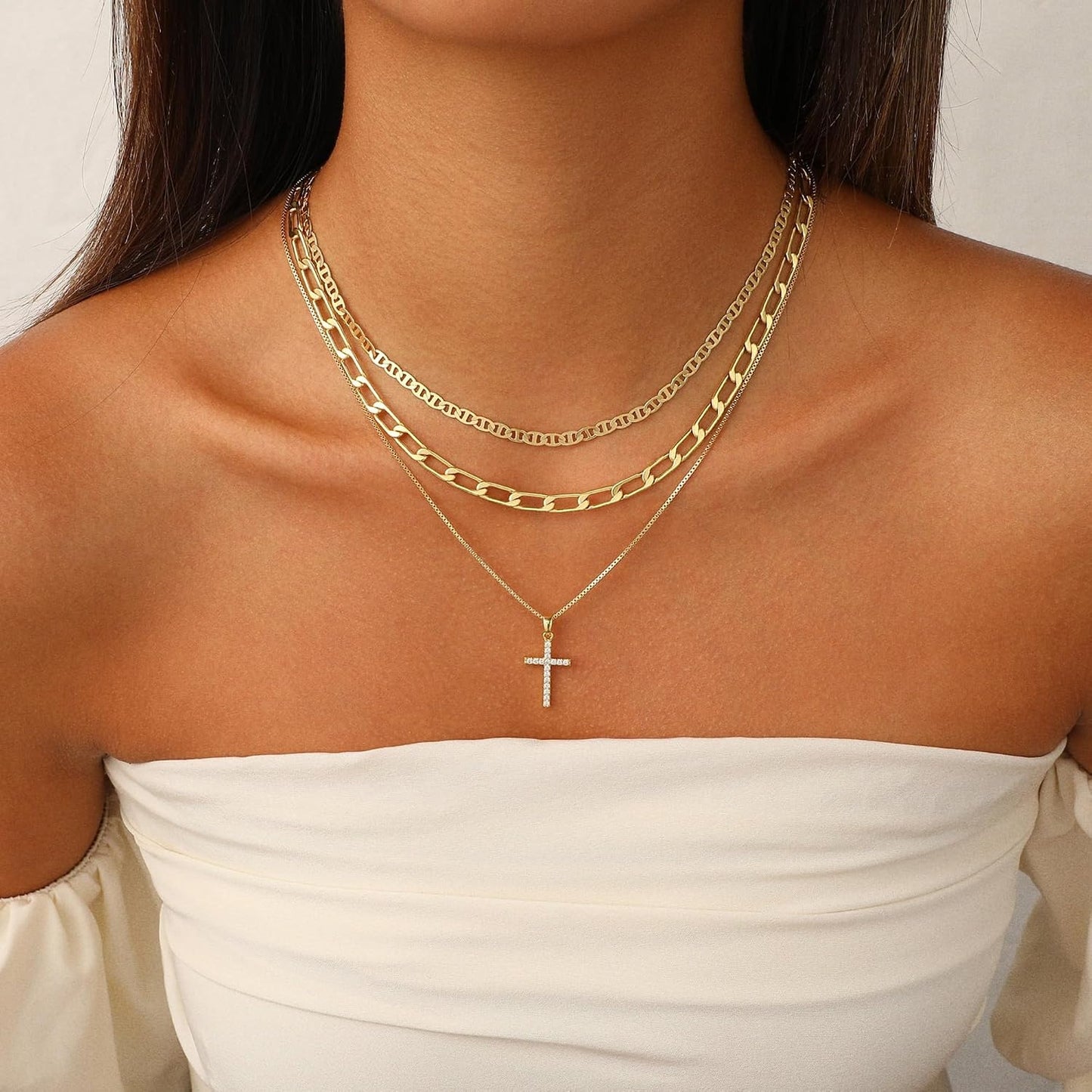 Fesciory Collar de cruz para mujer, chapado en oro de 14 quilates,...