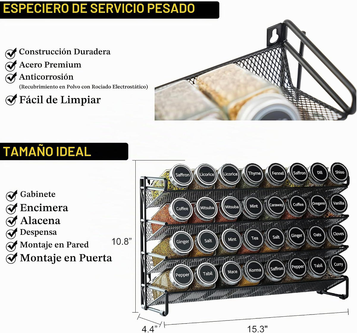 Organizador de especias SpaceAid con 32 tarros de especias, 386 eti...