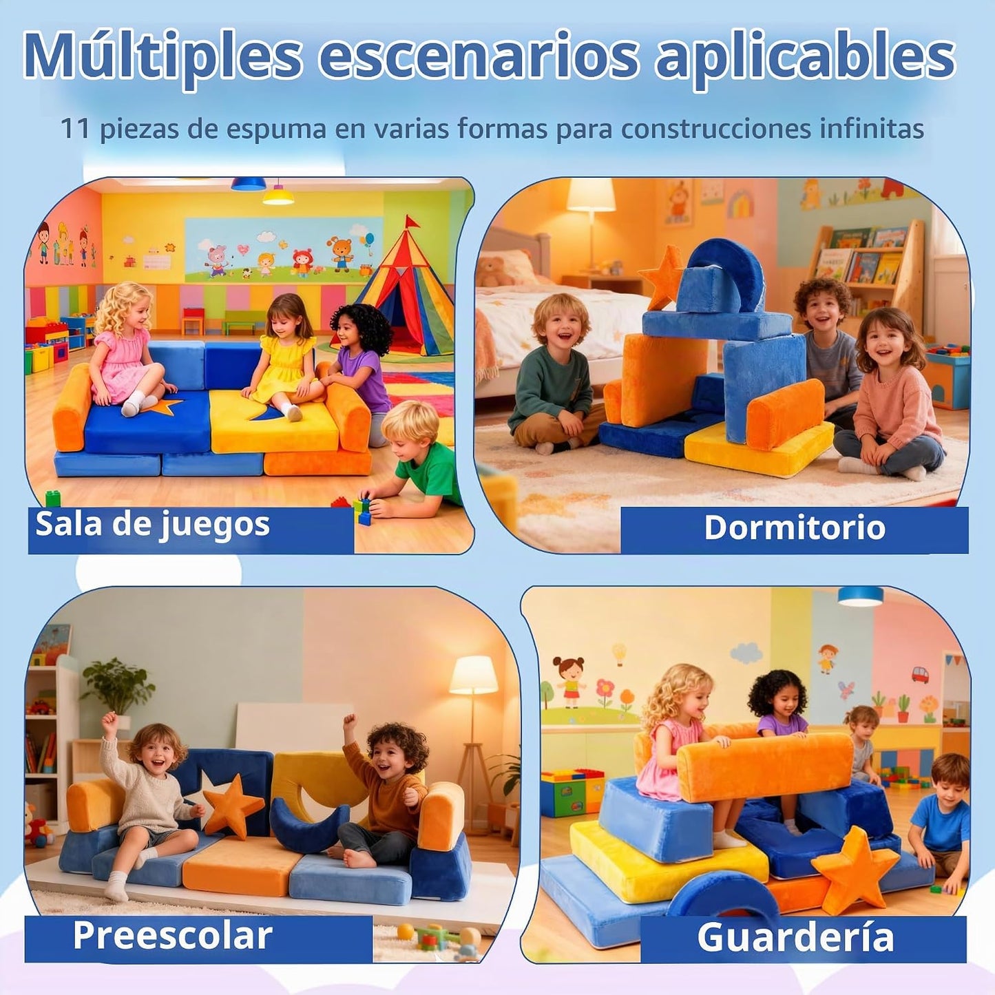 Sofá modular para niños de 11 piezas, sofá seccional de interior pa...