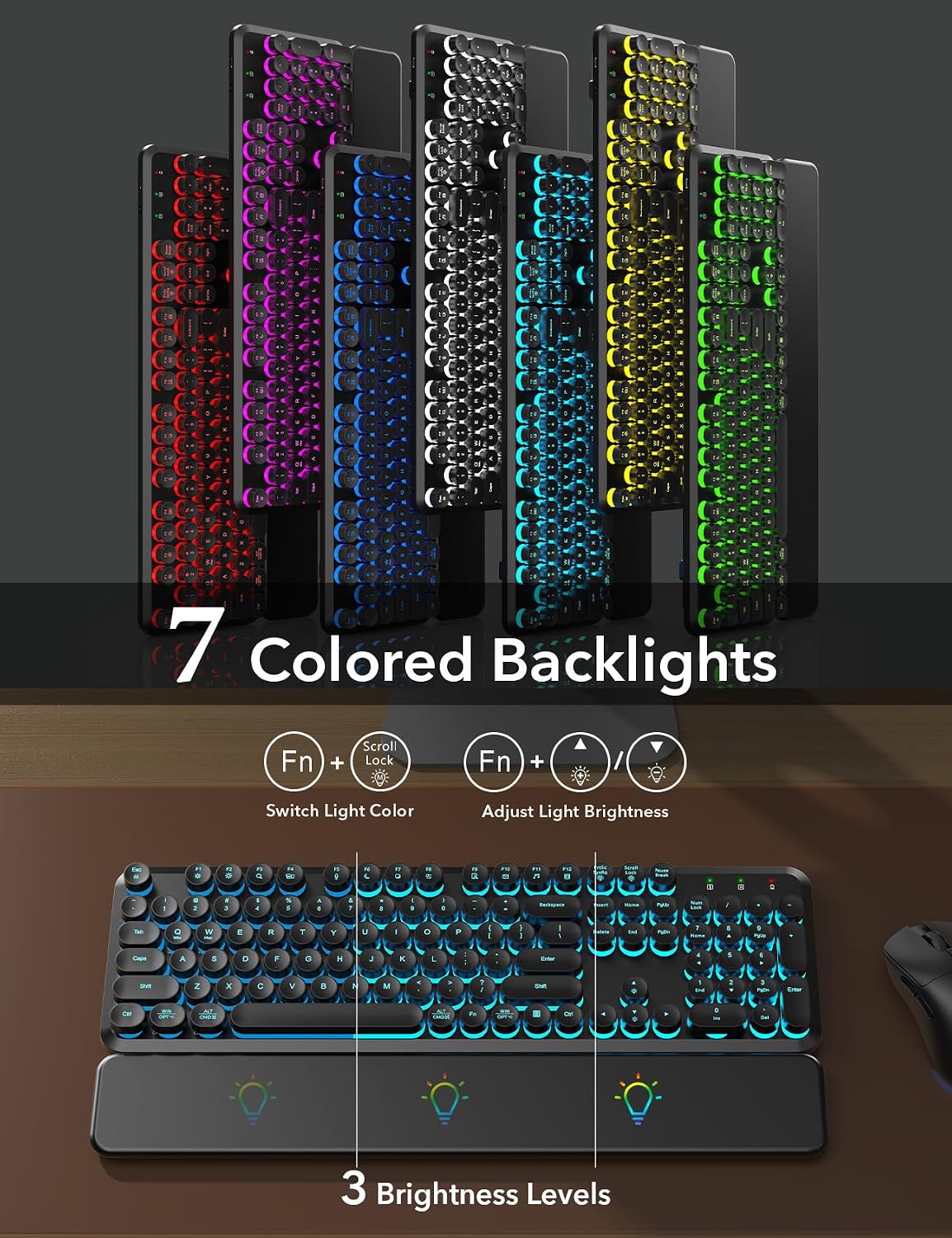 Teclado y ratón inalámbricos retroiluminados - Teclado de máquina d...