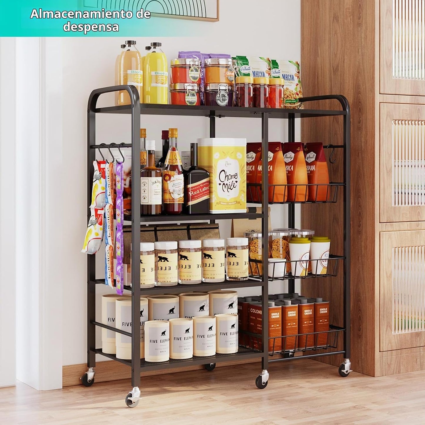 HapiRm - Carrito rodante de cocina con microondas de 4 niveles - So...