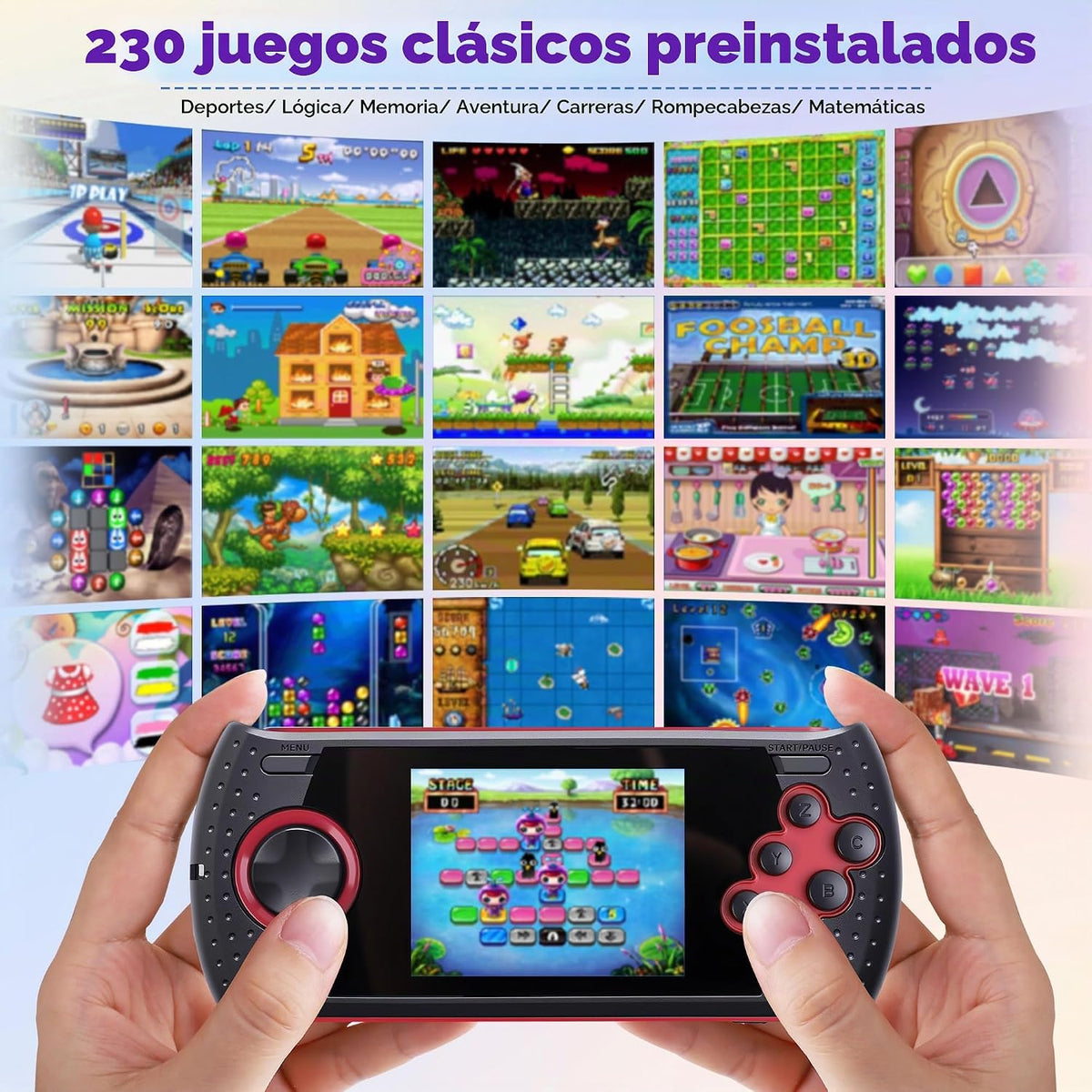 Juego de 16 bits de mano para niños, 230 juegos de video retro clás...