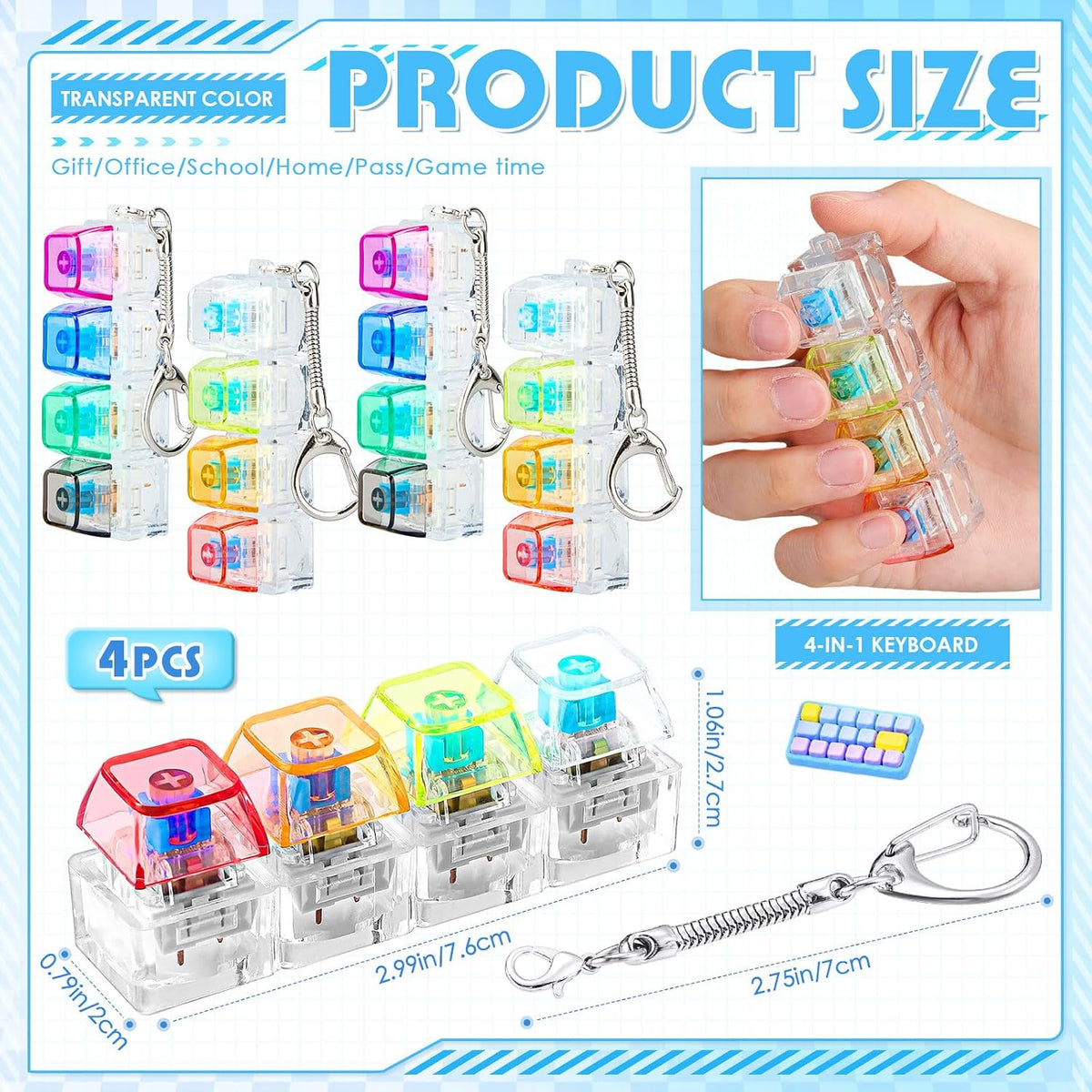 Halloscume 4 piezas teclado Fidget juguete, Clicky Clicker transpar...