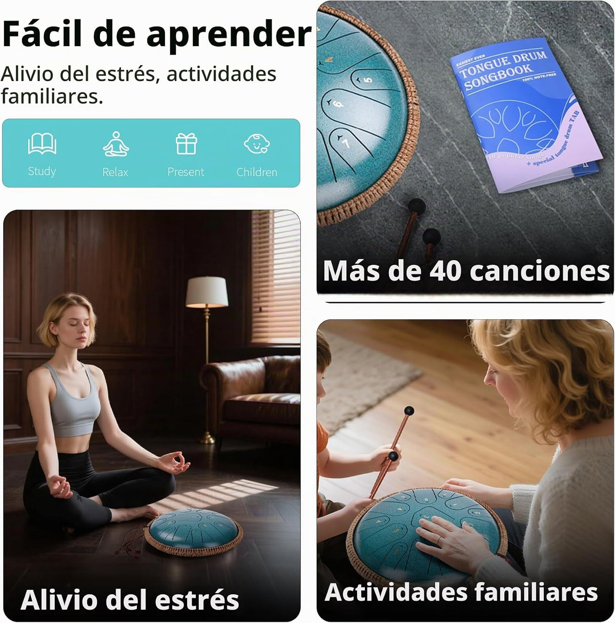 Tambor de lengua de acero de 13 pulgadas, 15 notas, C mayor 440 Hz...
