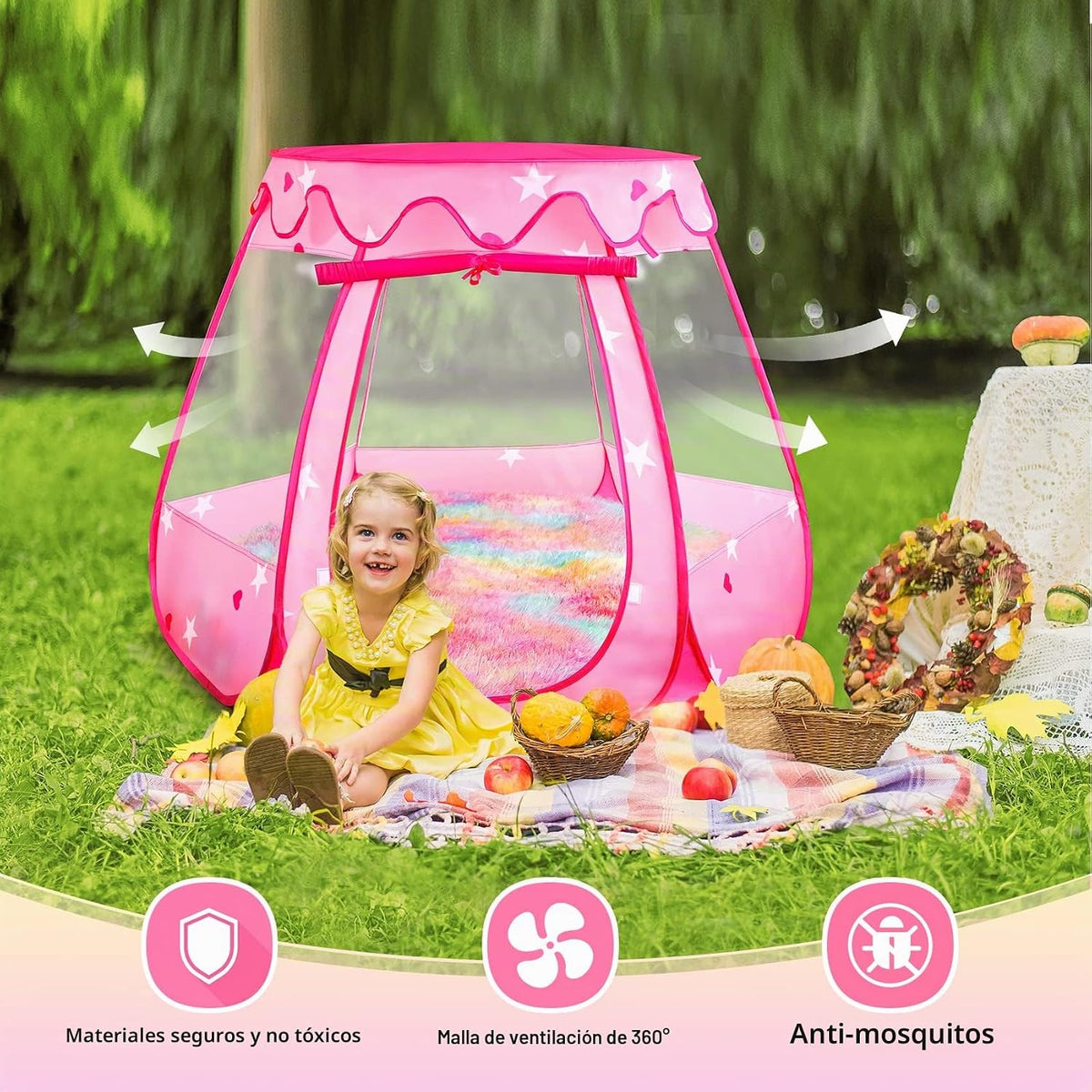 Princess Castle - Tienda de campaña desplegable para niñas con alfo...