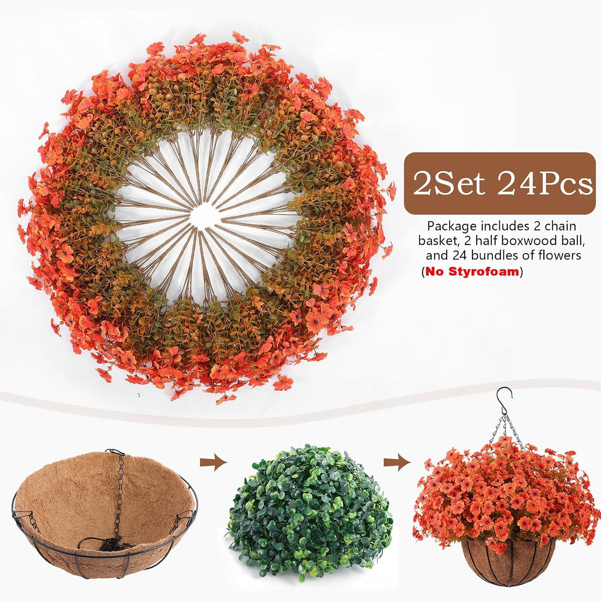 Hananona 24 piezas de flores artificiales para exteriores con cesta...