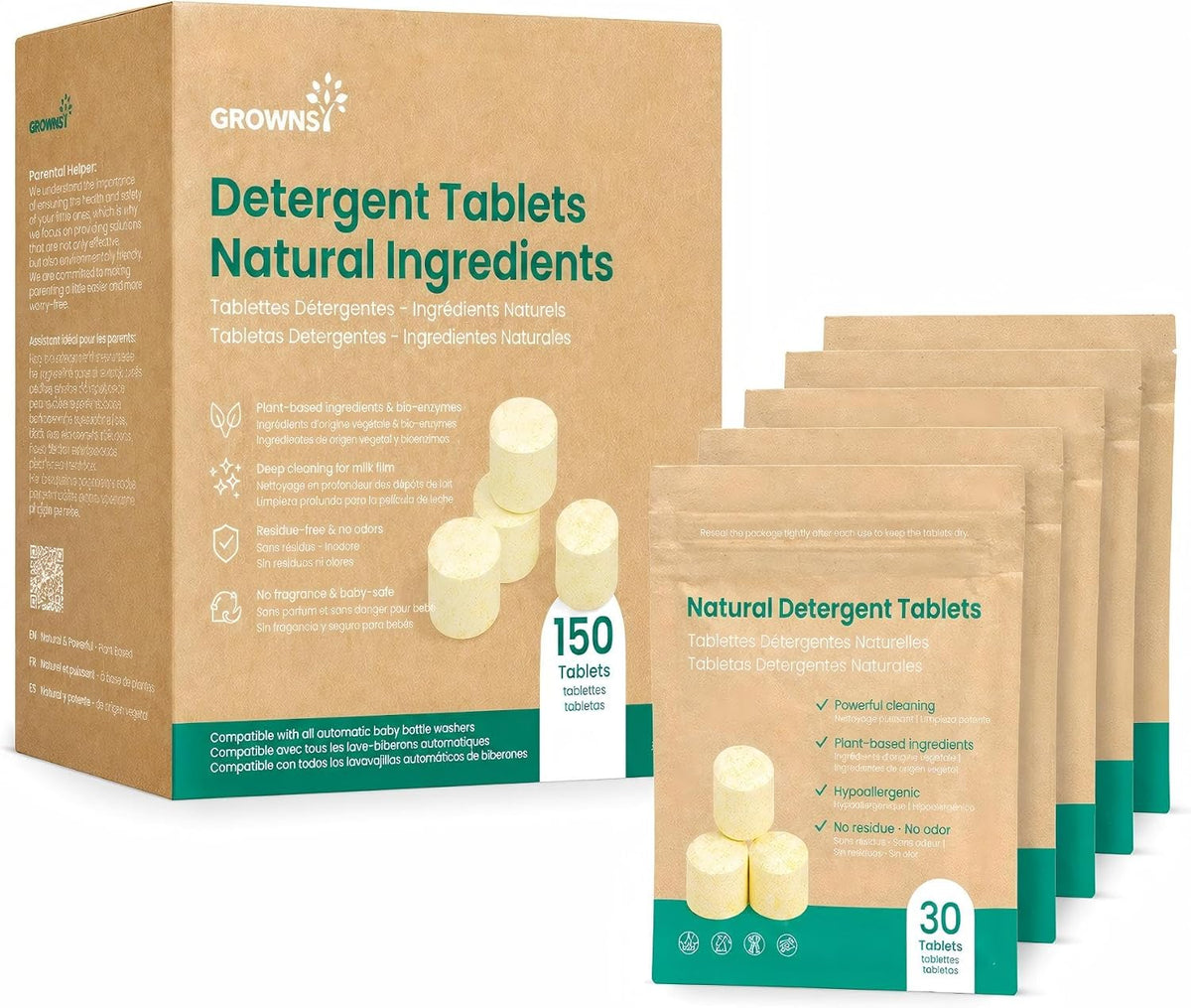 GROWNSY Tabletas detergentes para lavar botellas, fórmula enzimátic...