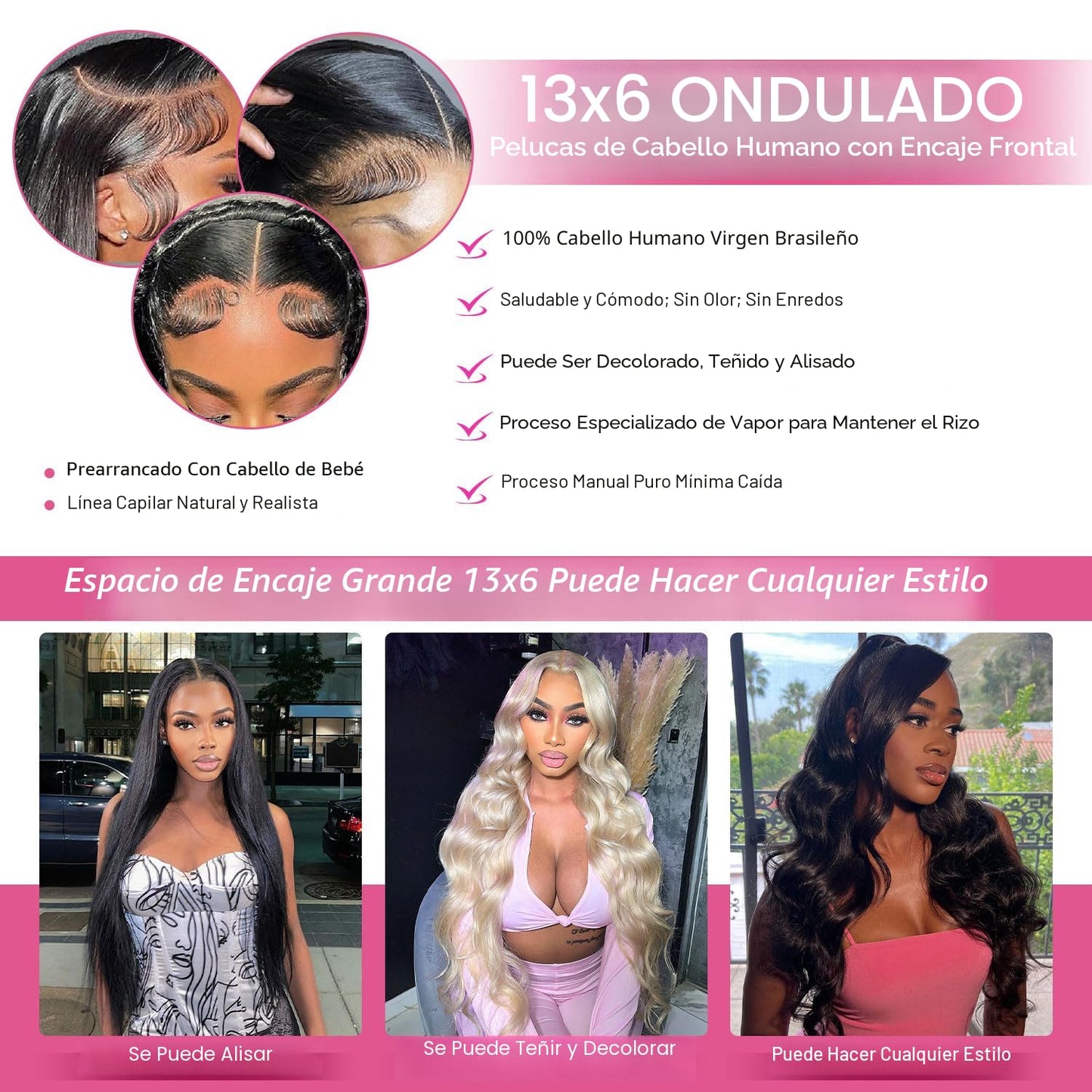 Pelucas de encaje frontal de 13 x 6 pulgadas, pelucas de cabello hu...