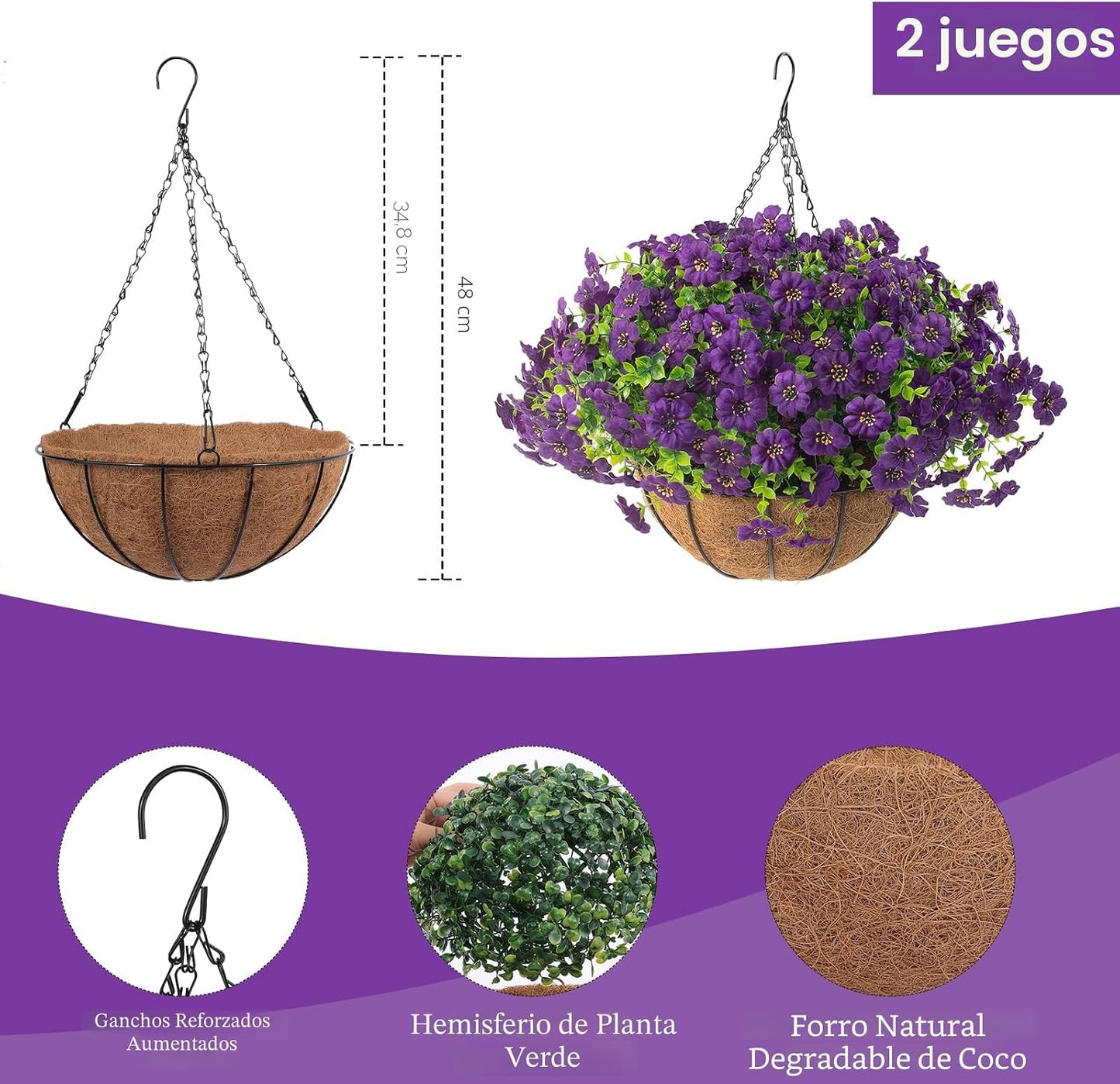 Hananona Juego de 2 flores artificiales para exteriores con cesta c...