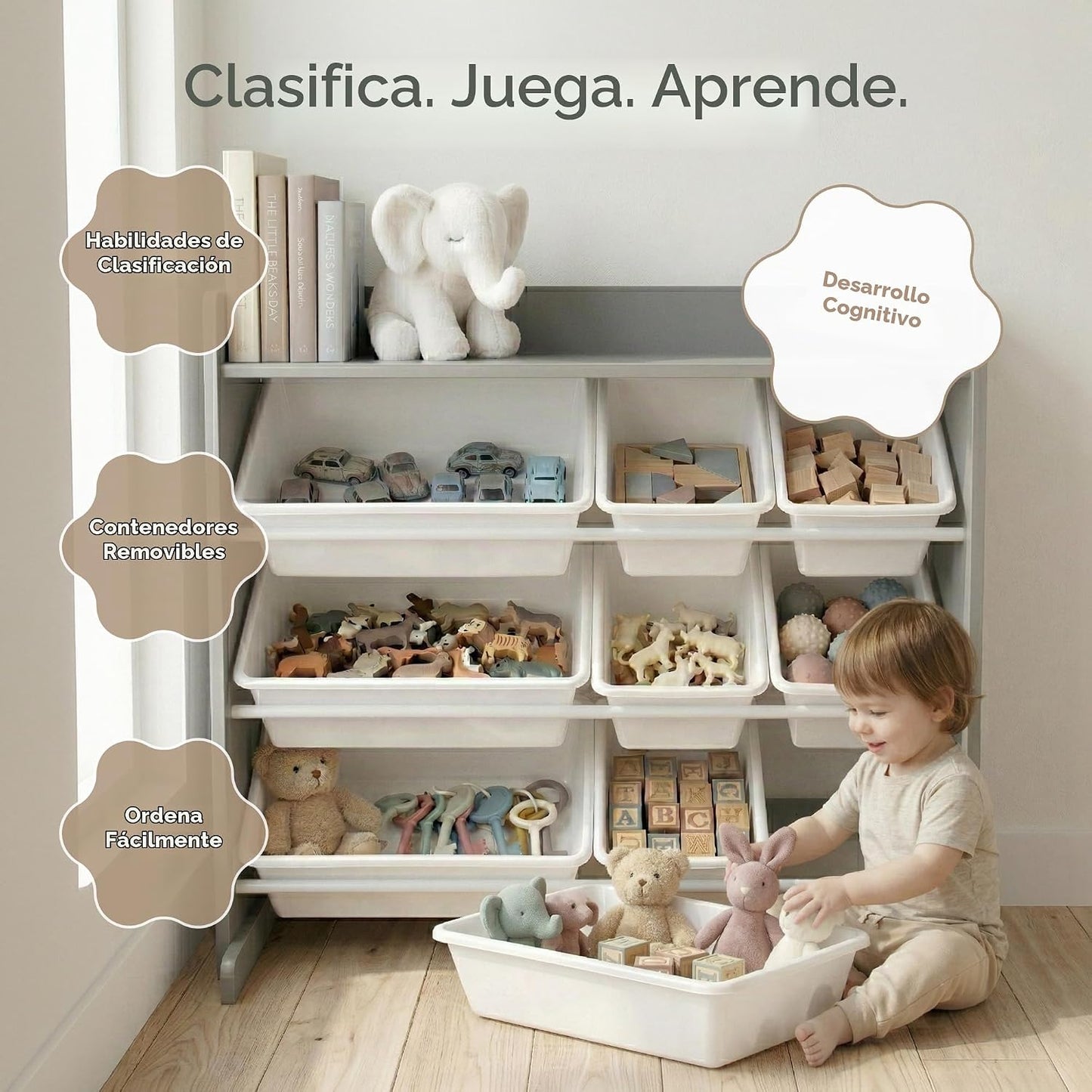 Humble Crew Organizador de juguetes para niños con estante de exhib...