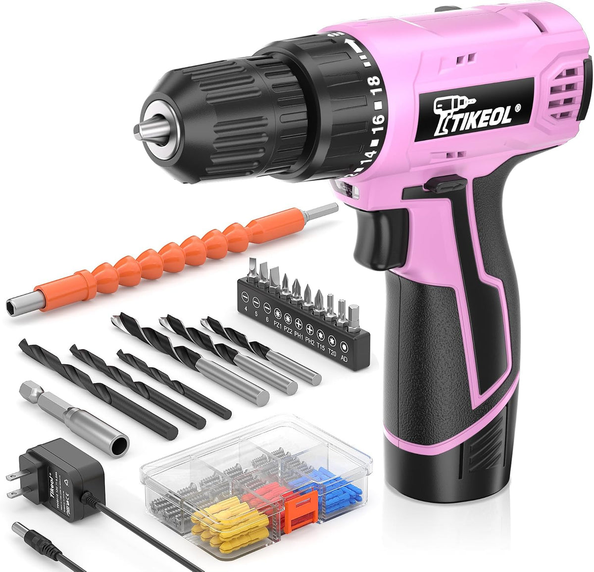 TIKEOL Juego de taladro inalámbrico de 12 V con batería y cargador,...