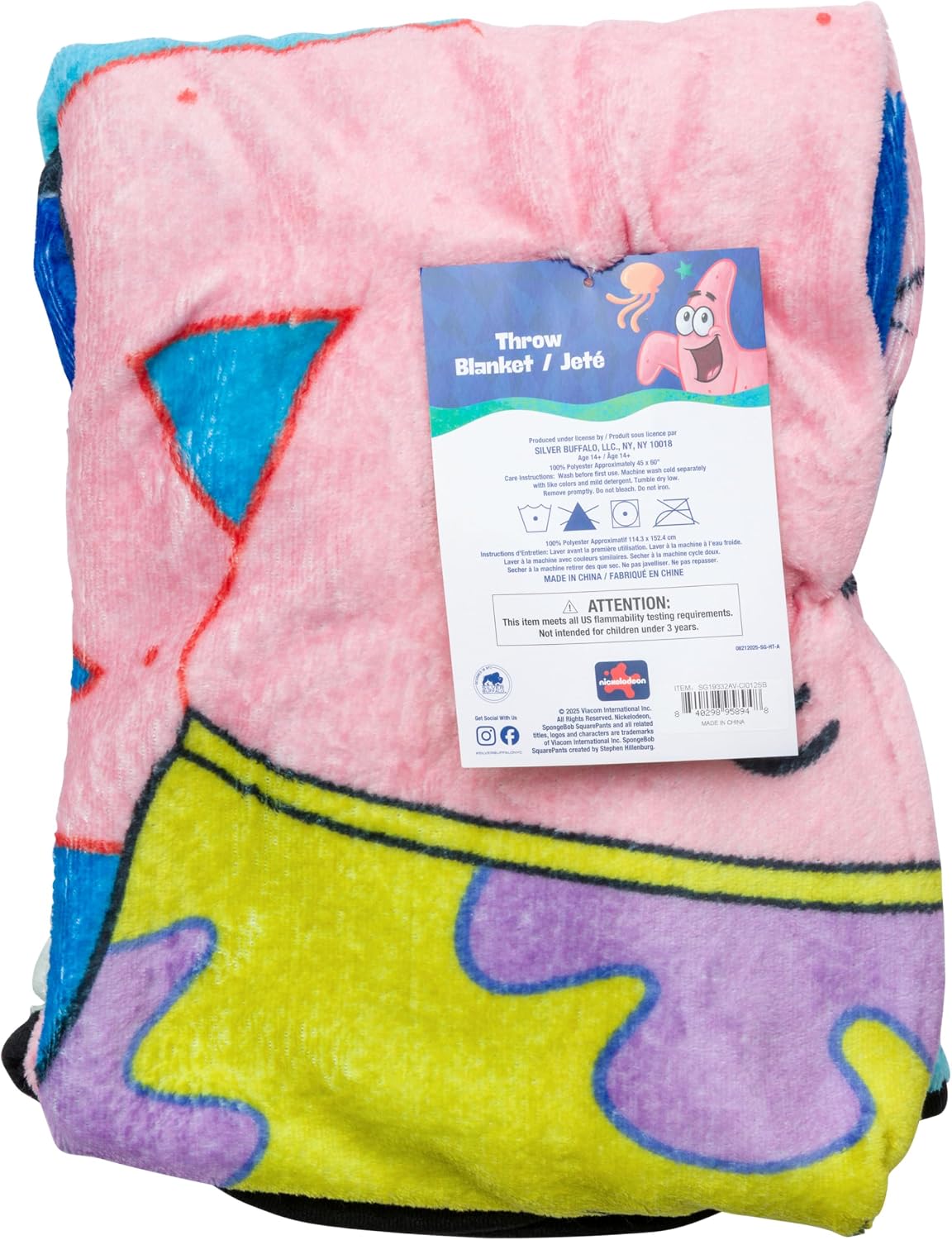 Silver Buffalo Spongebob Squarepants Patrick, manta de forro polar,...