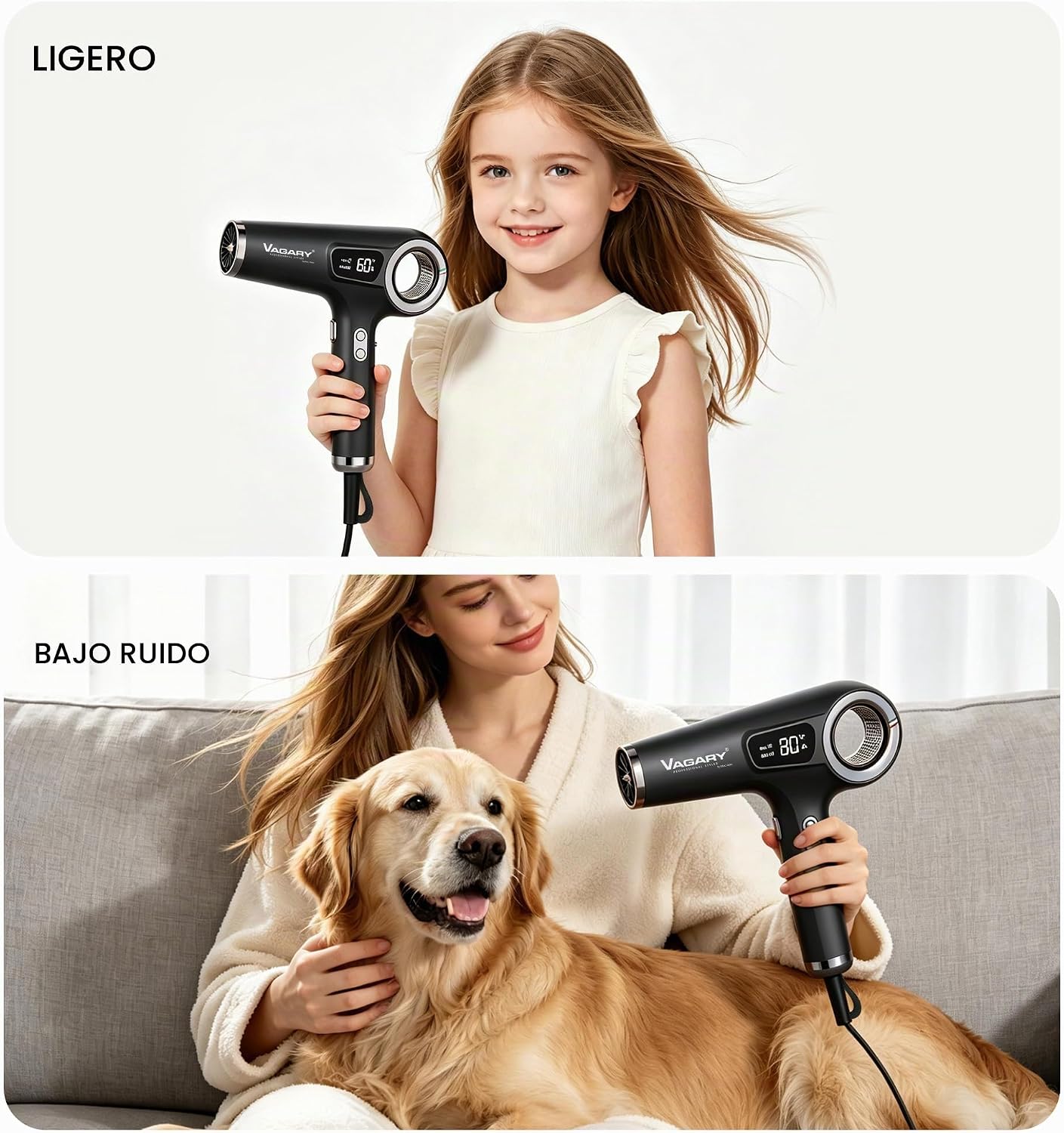 VAGARY Secador de pelo iónico de alta velocidad con difusor, 110000...