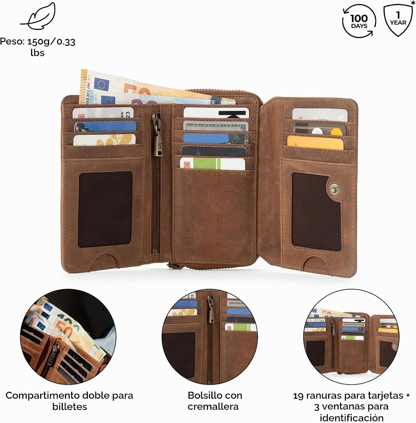 BERLINER BAGS Cartera vintage de piel auténtica Viena, con bloqueo...