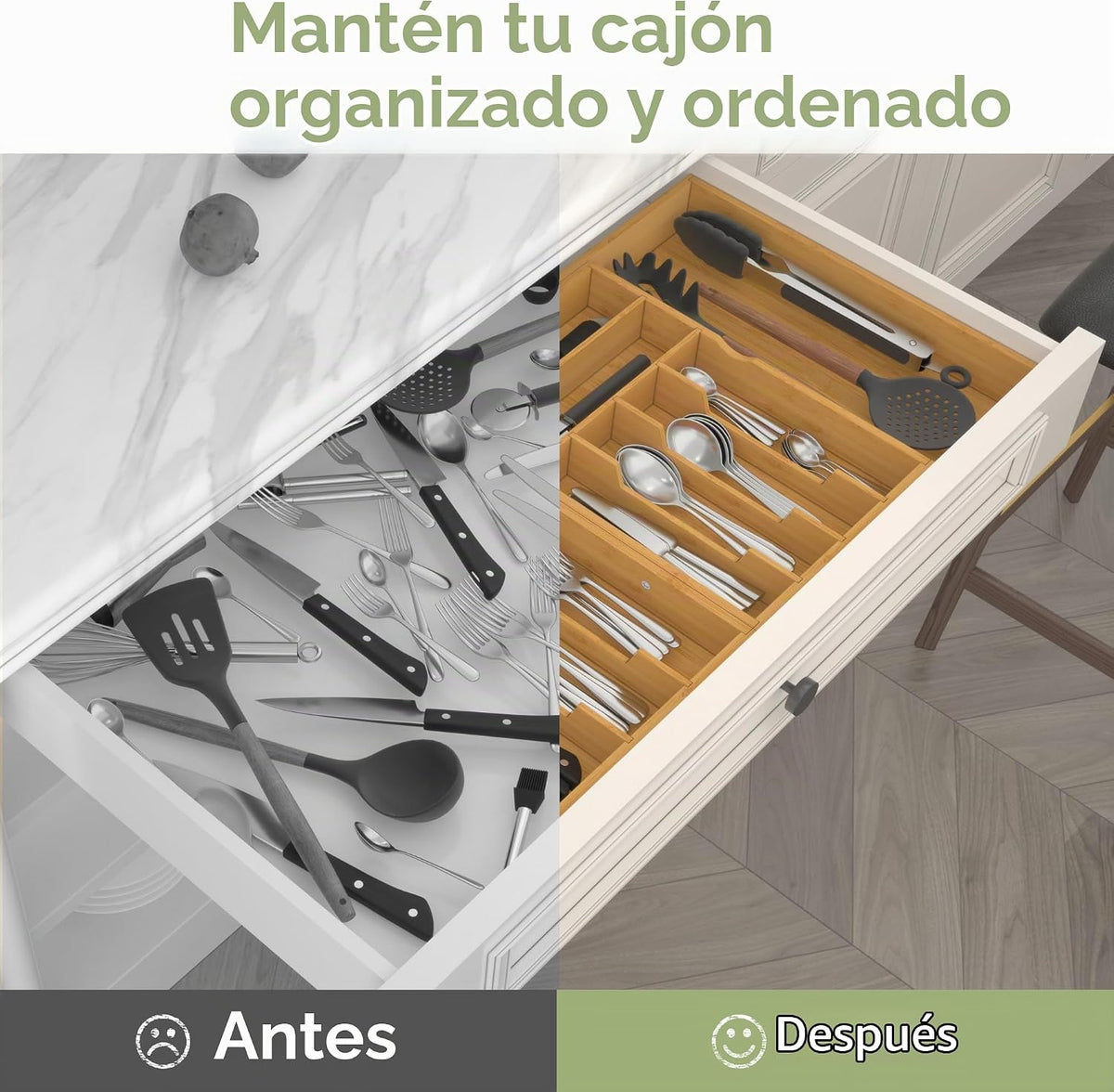 Suli Organizador de cajones de cubiertos extragrande, expandible de...