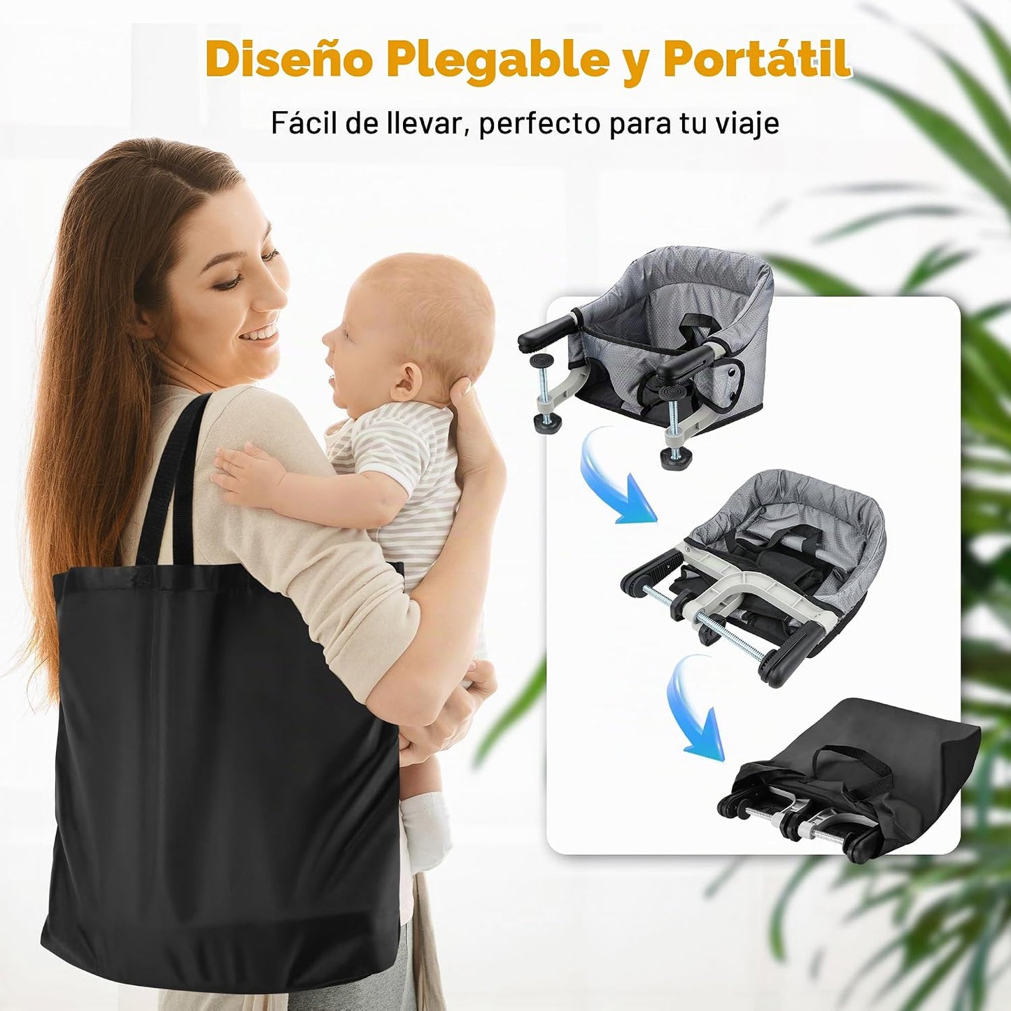 Toogel - Silla alta de gancho con bandeja, asiento plegable con cli...