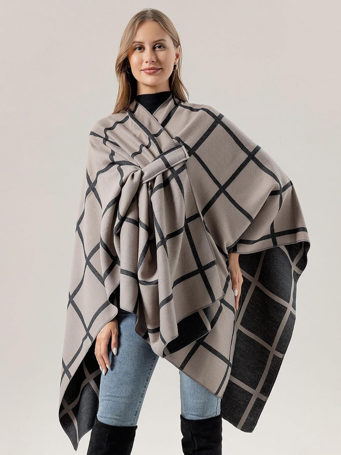 nratto Chal elegante para mujer, suave capa de poncho frontal abier...