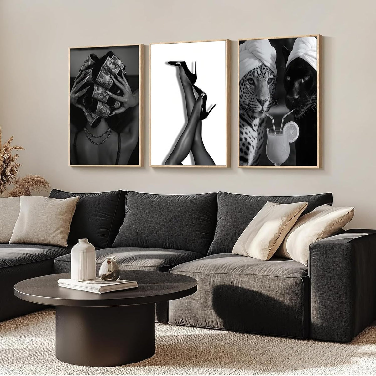 3 piezas de arte de pared de lona con diseño de leopardo negro y bl...