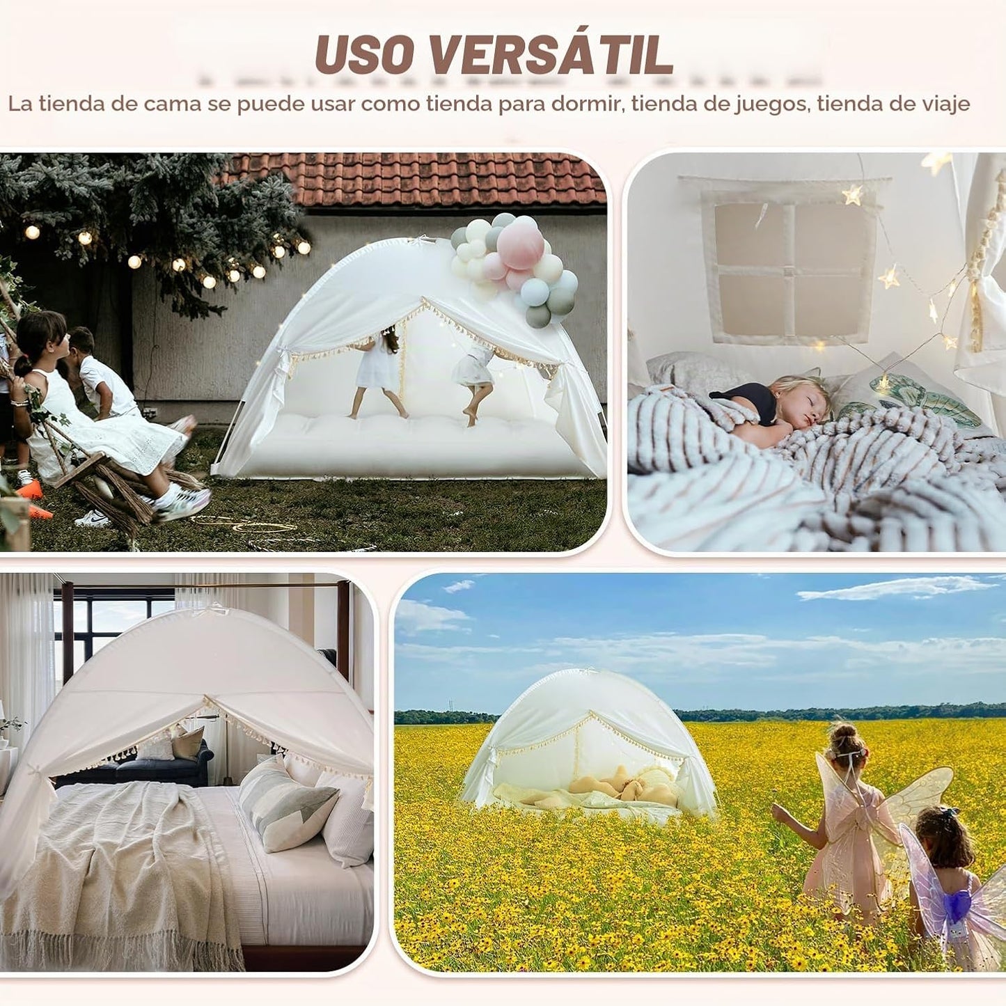 Tienda de campaña de cama individual para niños, toldo de princesa...