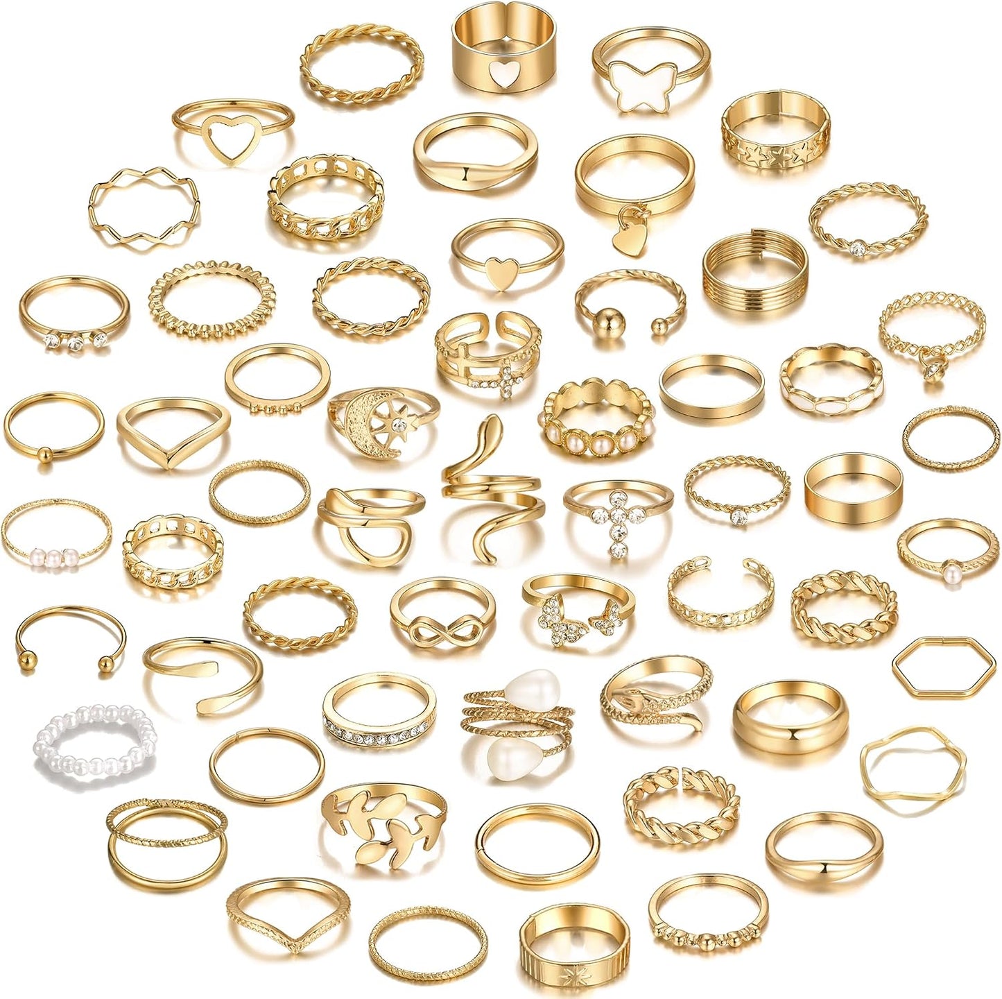 YEEZII Juego de 68 anillos para nudillos, dorados, para mujeres, ap...