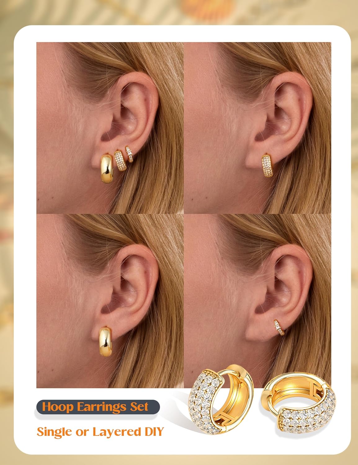 LOLIAS Pequeños aretes de aro gruesos chapados en oro de 14K para m...