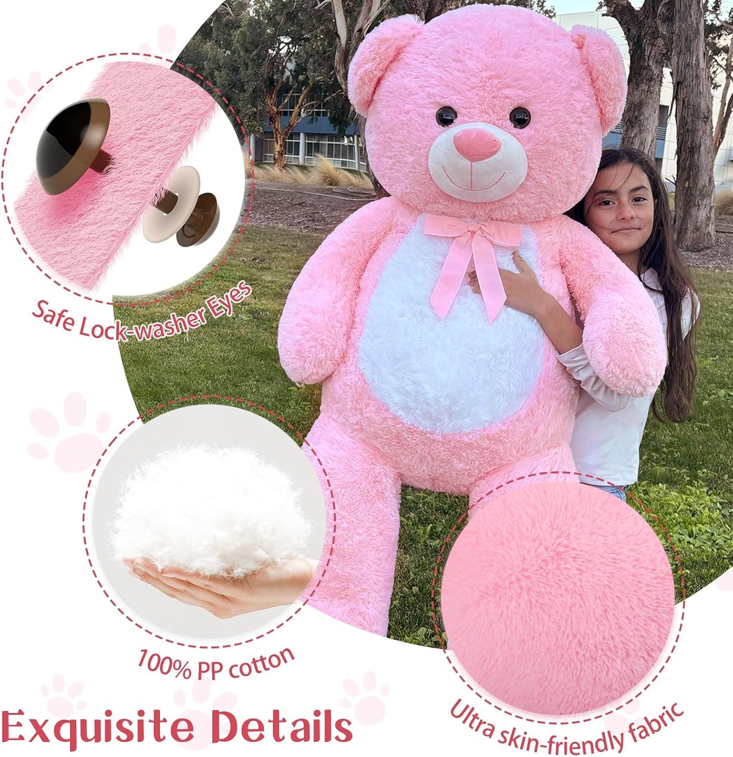 MorisMos Oso de peluche gigante de 4 pies, 51 pulgadas, oso rosa gr...