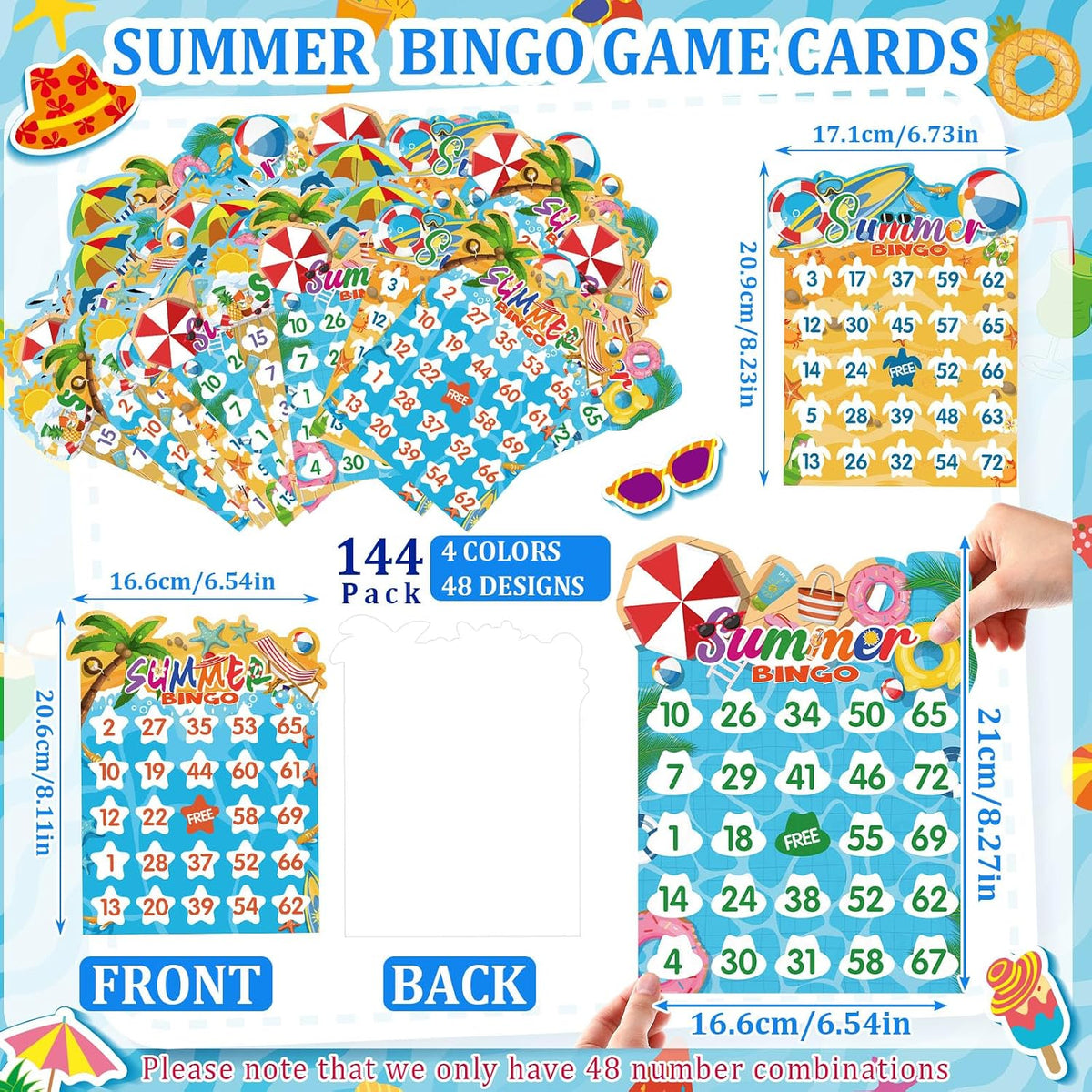 Eersida Paquete de 192 tarjetas de juego de bingo de verano y juego...