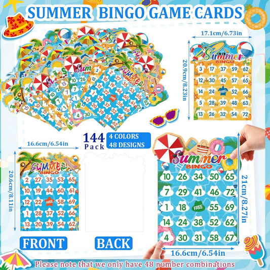 Eersida Paquete de 192 tarjetas de juego de bingo de verano y juego...