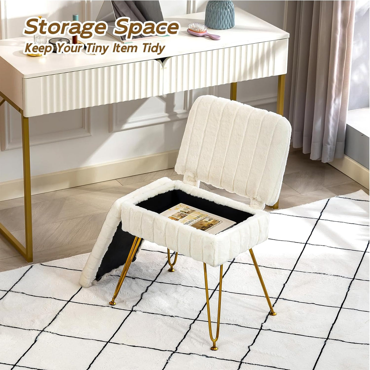 Manyday Silla de tocador con almacenamiento | Cómoda otomana con re...
