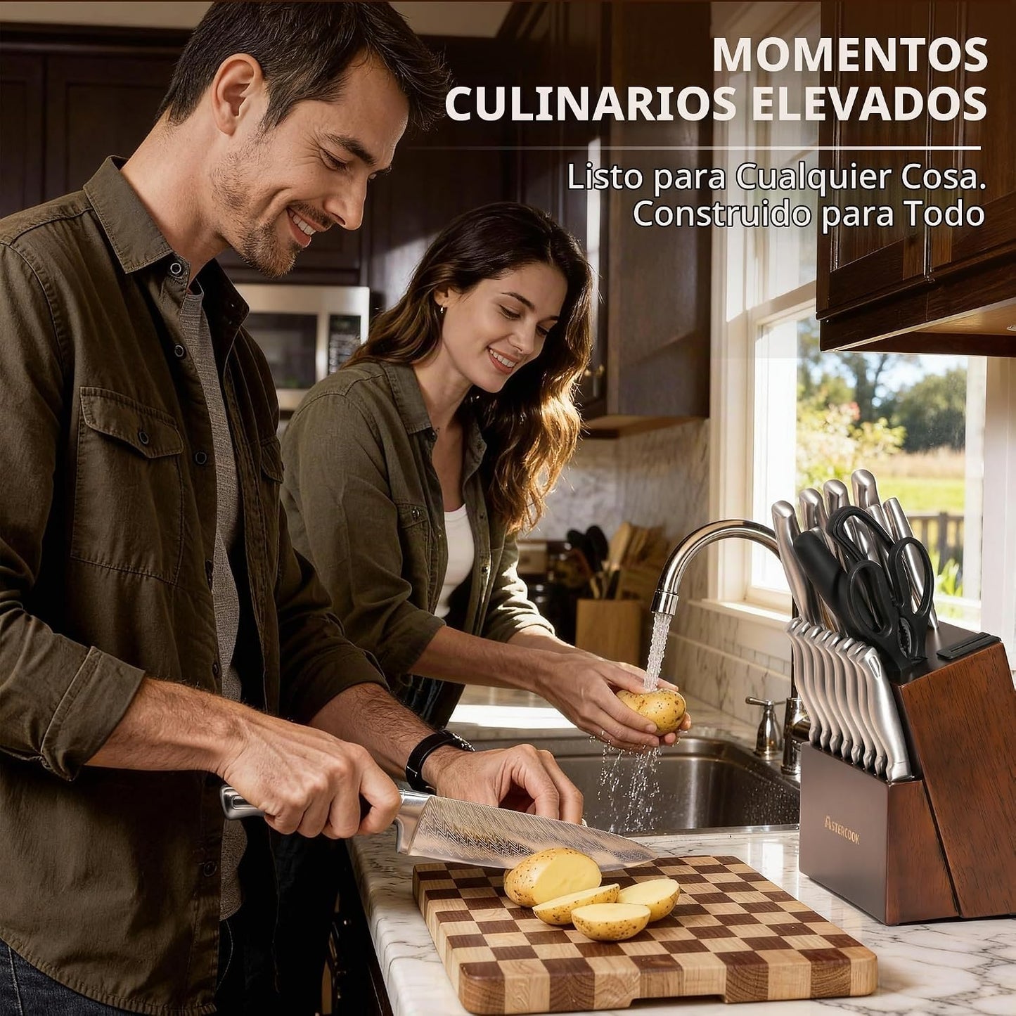 Astercook - Juego de cuchillos de cocina de 21 piezas con afilador...
