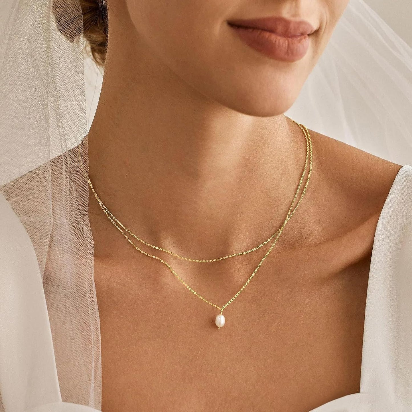 Eaciy Collares de perlas para mujer, modernos, chapados en oro de 1...