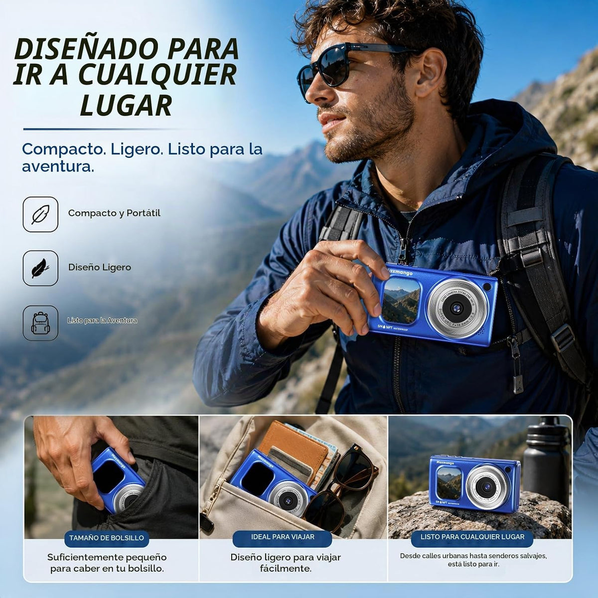 Cámara digital subacuática de 16 pies, 4K 48MP 1500mAh batería desp...