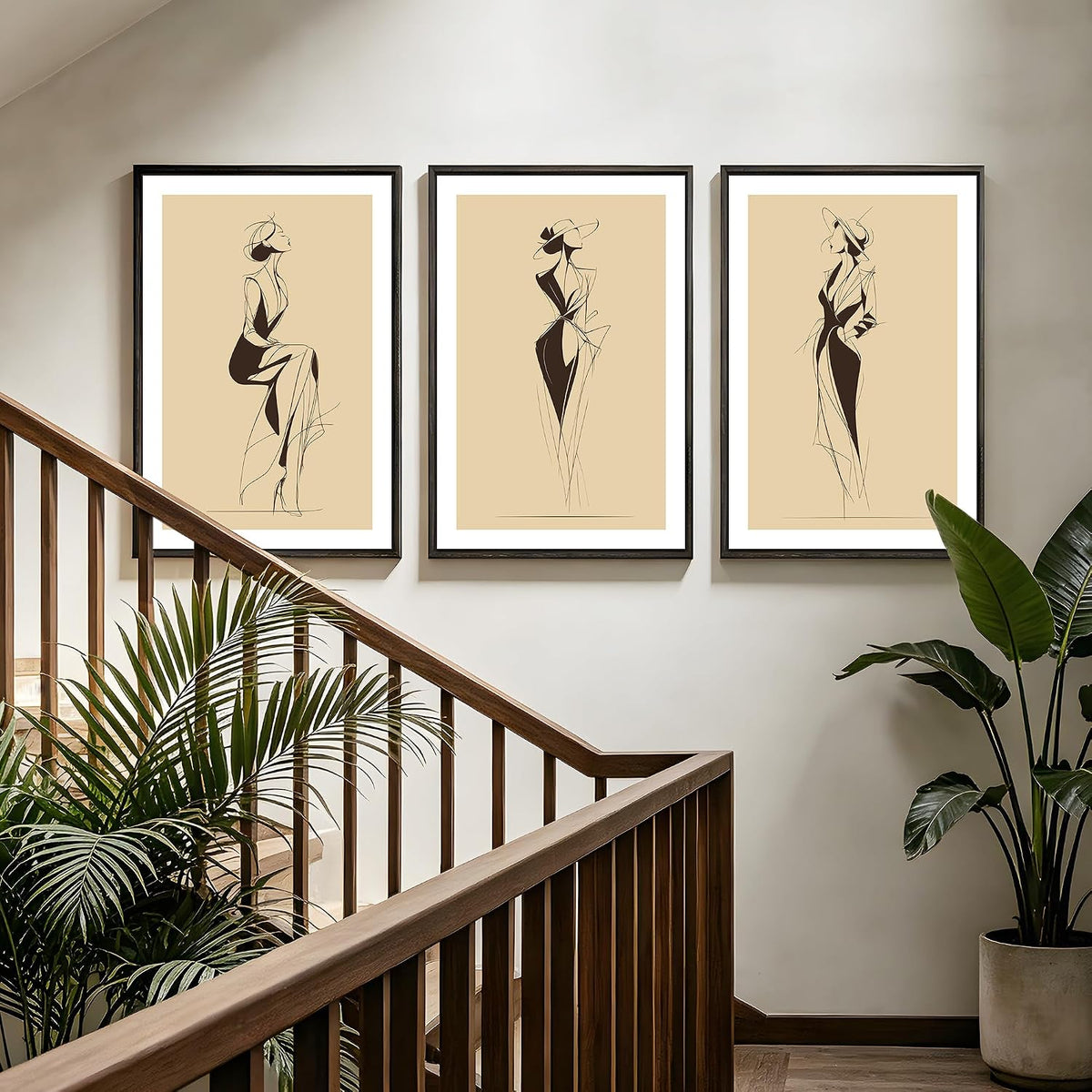 Arte de pared grande enmarcado de 3 piezas de moda de dibujo elegan...