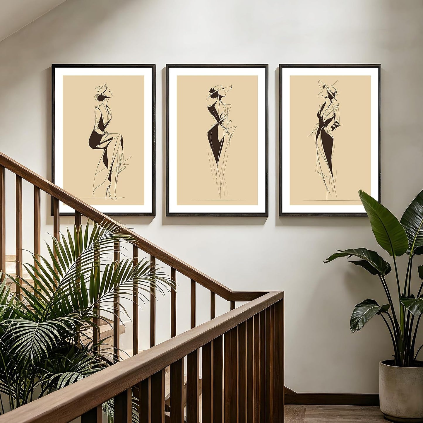 Arte de pared grande enmarcado de 3 piezas de moda de dibujo elegan...