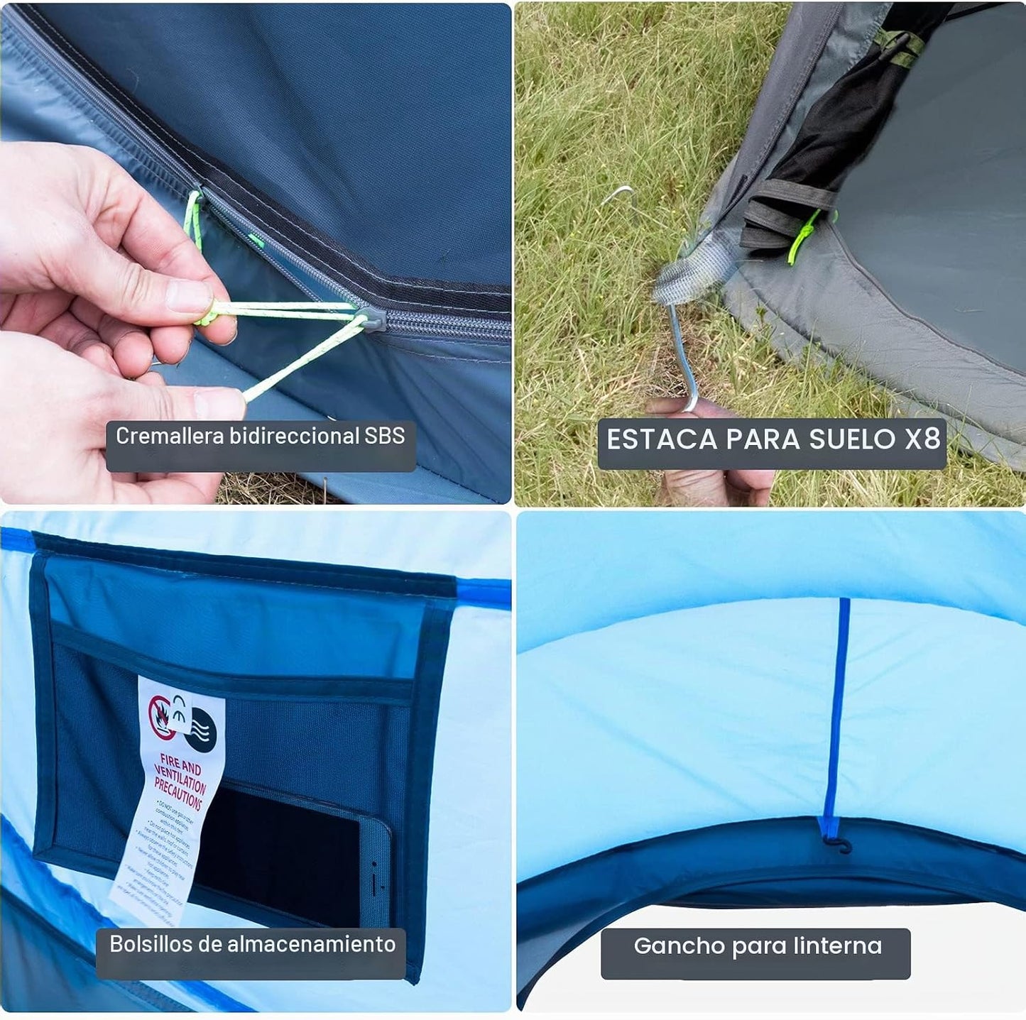 Tienda de campaña desplegable fácil para 4 personas, impermeable, c...
