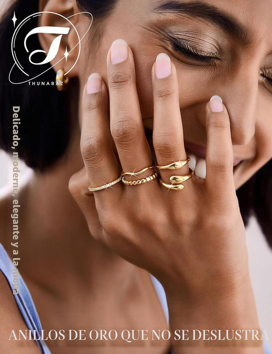 THUNARAZ Anillos chapados en oro de 14 quilates para mujer, no se d...