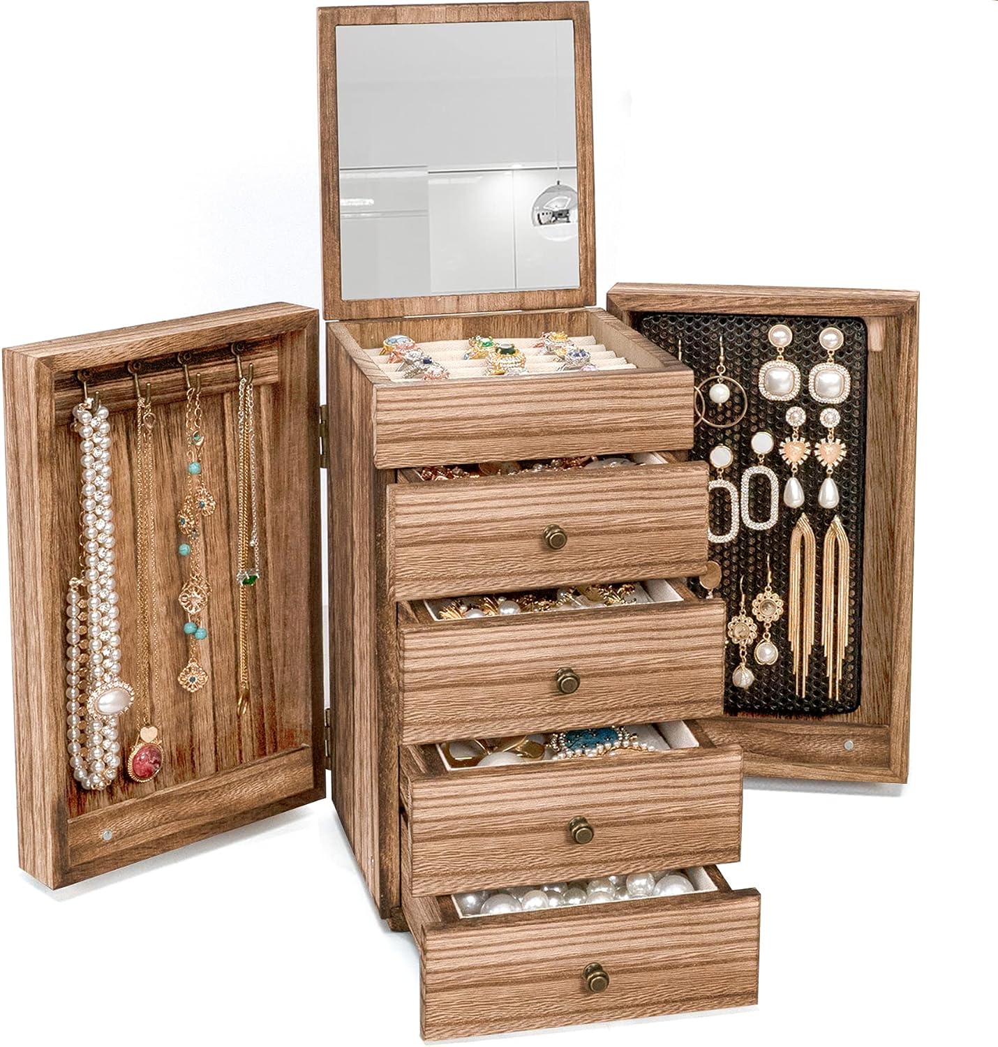 Meangood - Joyero de madera para mujeres, caja organizadora grande...