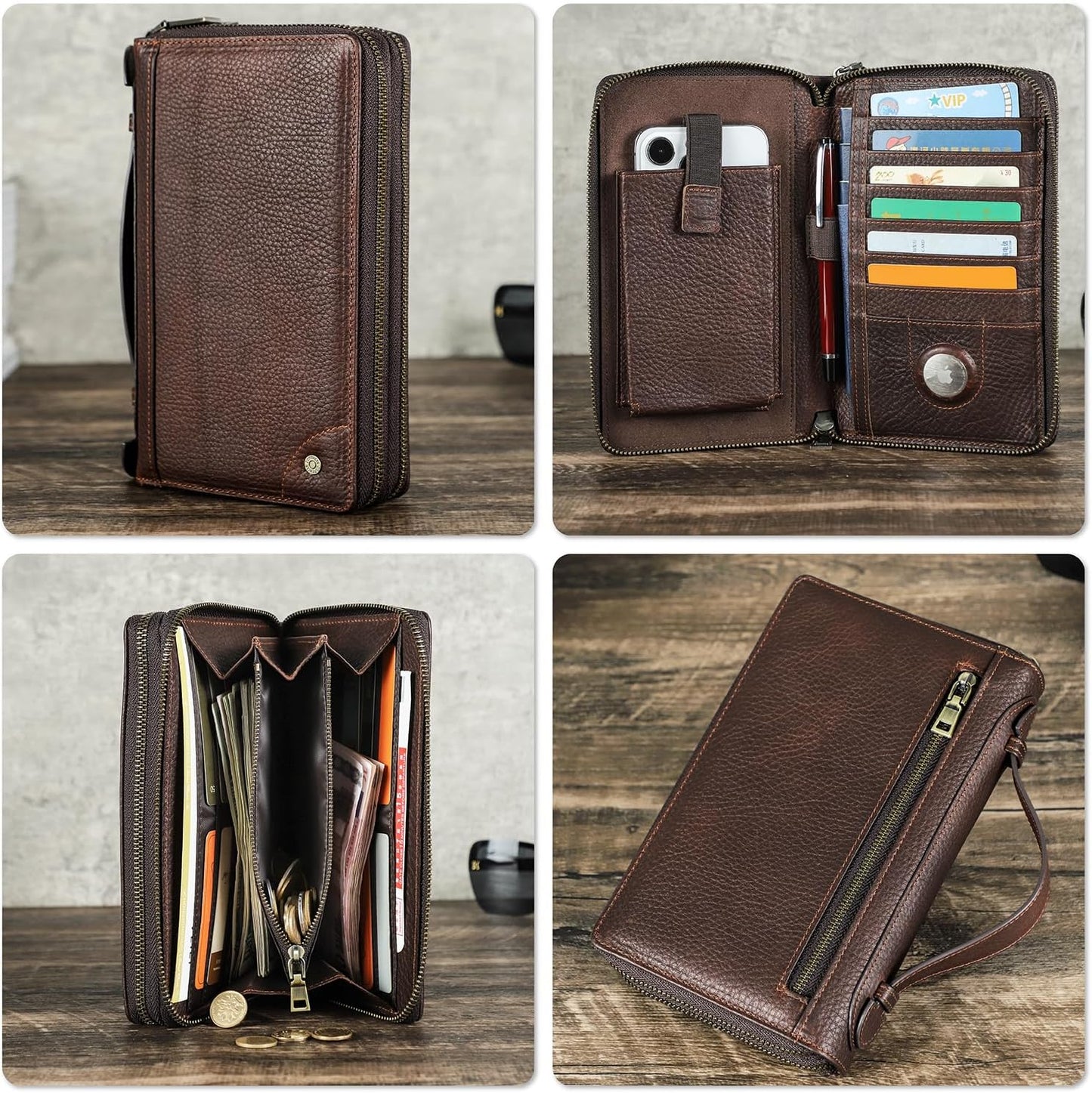 Cartera de cuero genuino de grano superior personalizable para homb...