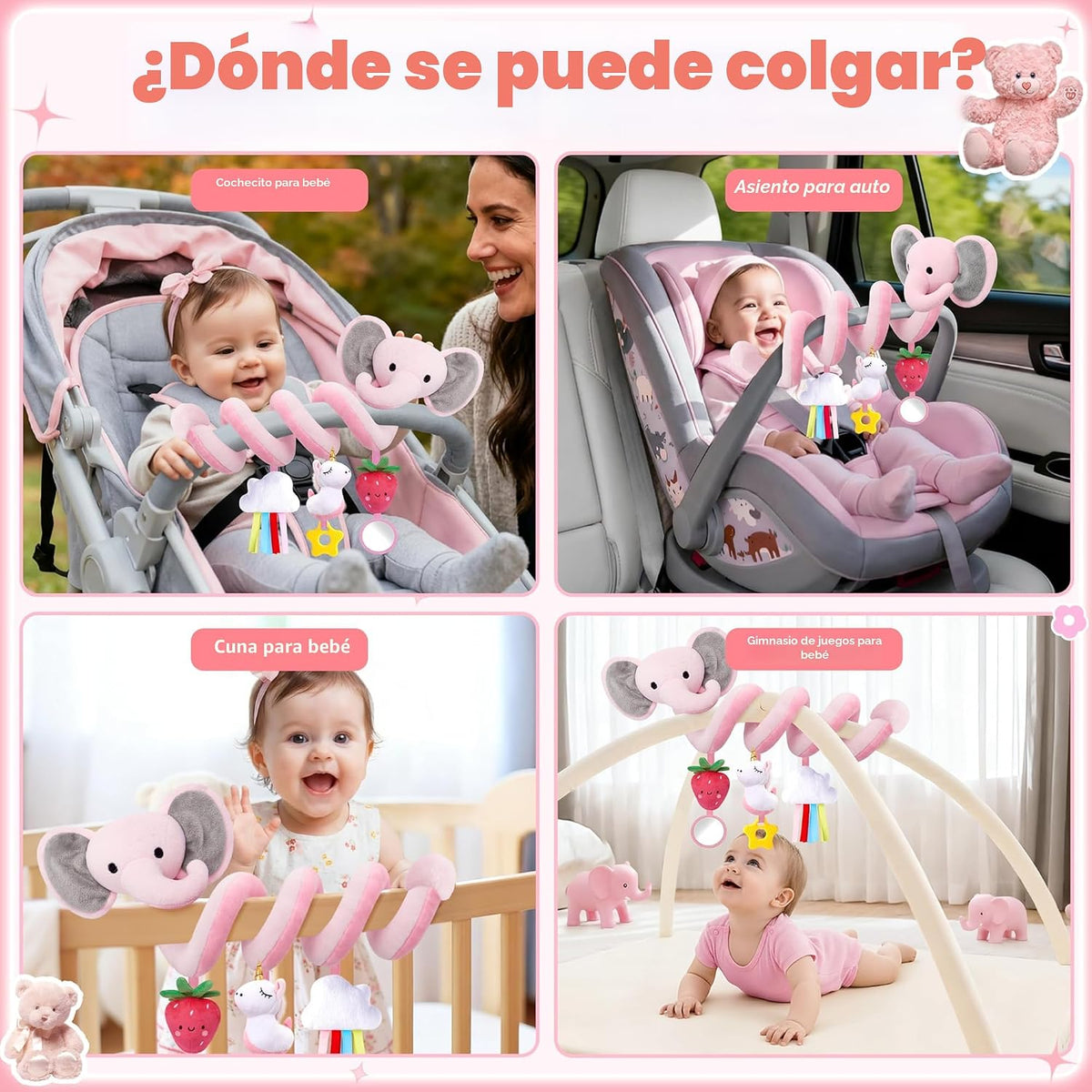 Juguetes de asiento de coche en espiral para bebés niñas de 0 a 6 m...