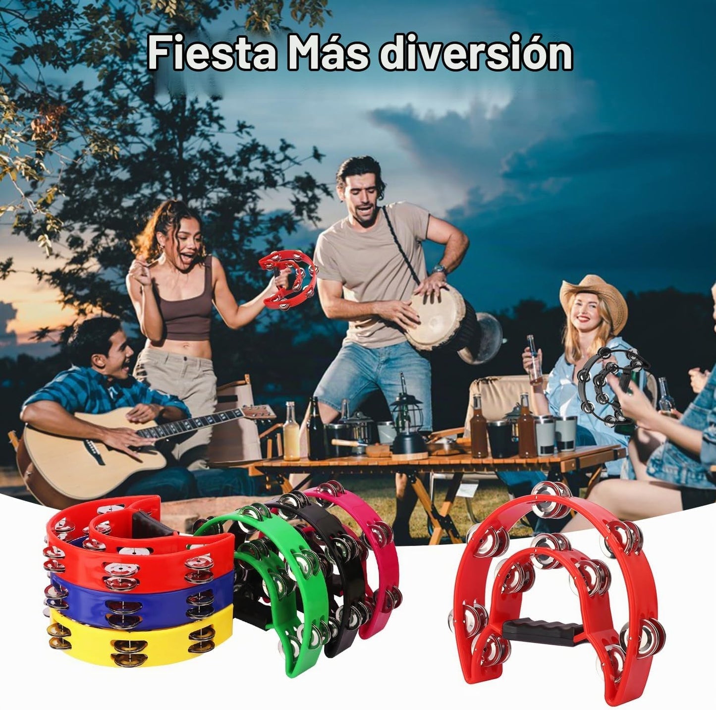 IHDYPPEW Paquete de 6 panderetas de doble fila, pandereta profesion...