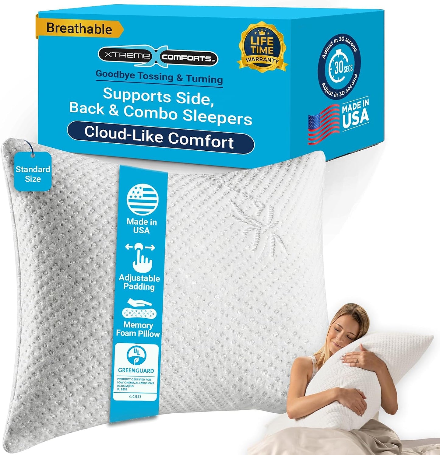 Almohada hipoalergénica, de espuma viscoelástica con fibras de bamb...